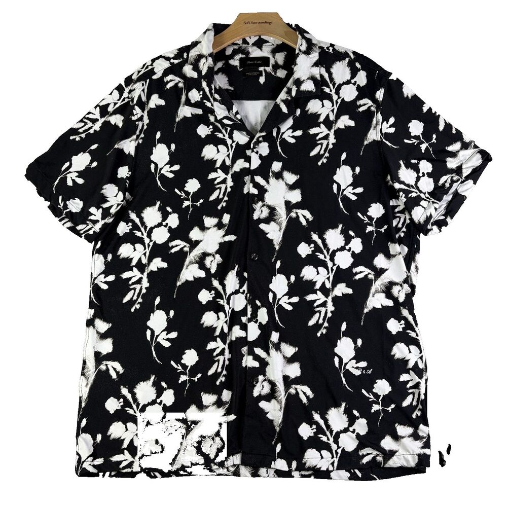 Porter & Ash Kinetic Stretch Shirt Mens XL Floral Black White Short Sleeve Beach